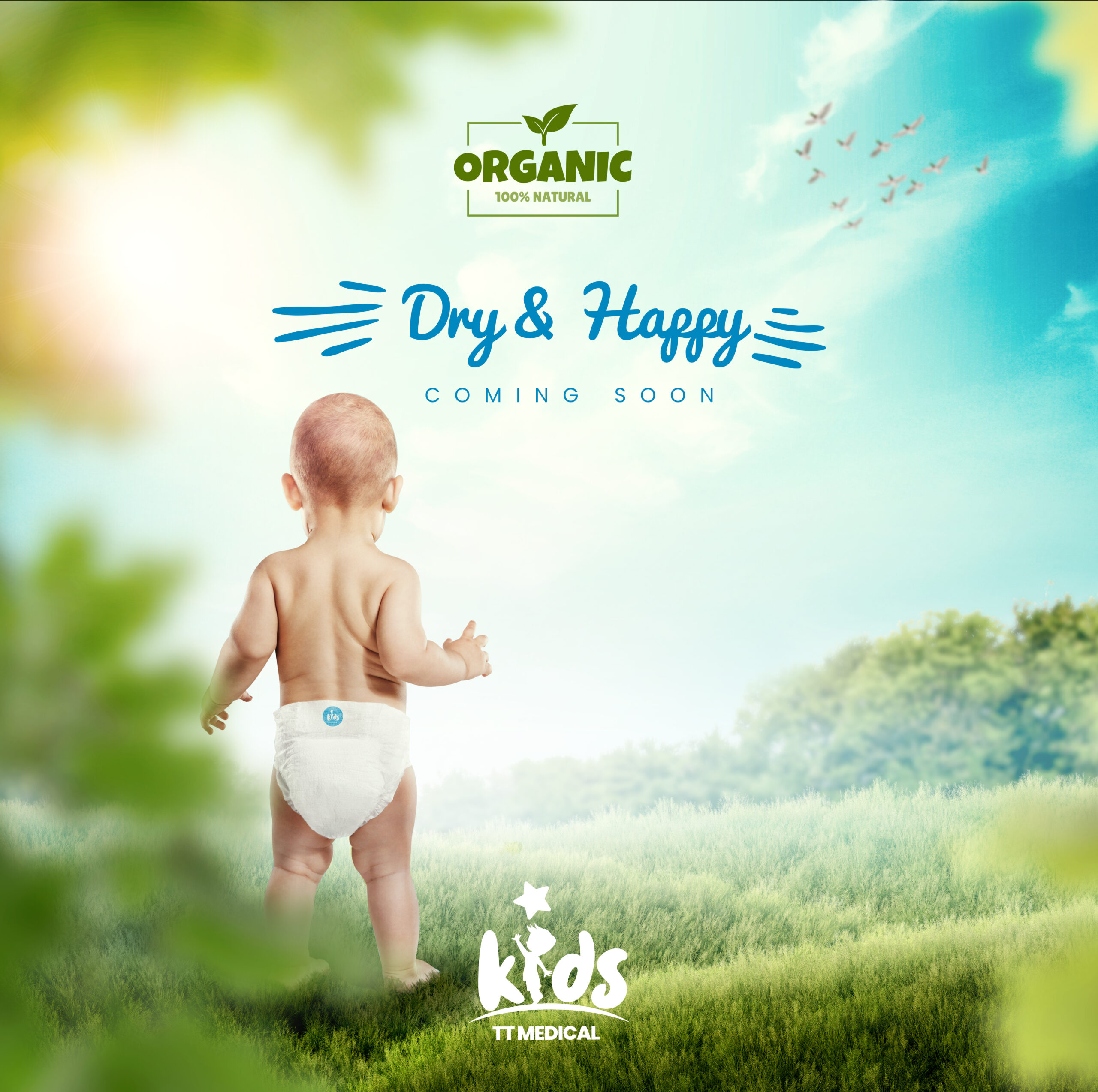 Infant child baby toddler standing in diapers. Back view